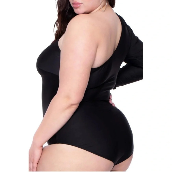 Curvy Sense Malia Cut-Out Bodysuit Onesie Black - Picture 4 of 5
